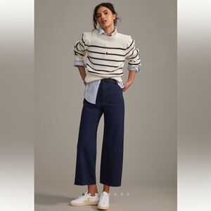 Maeve Navy Wide-Leg Cropped Pants